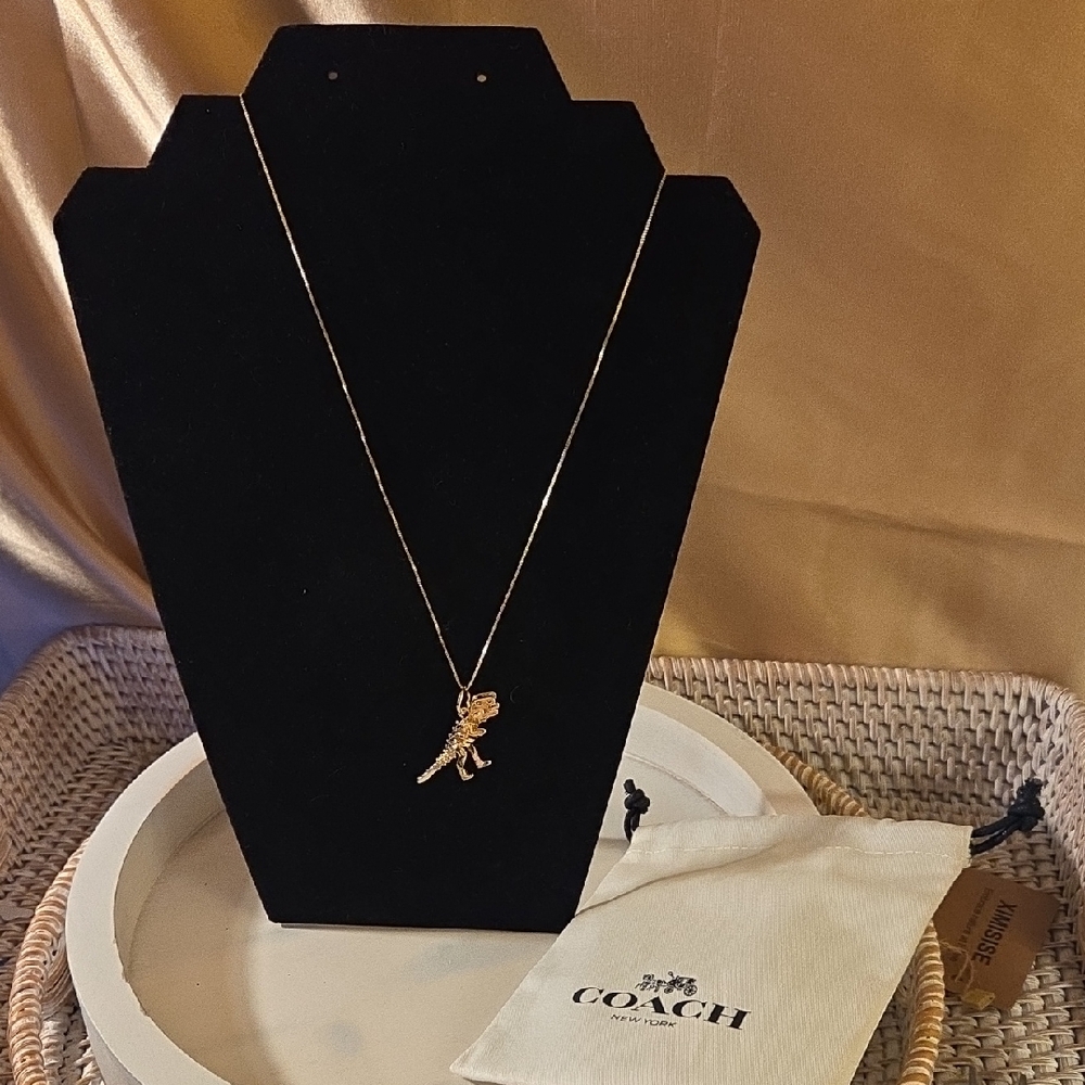 Coach Gold T-Rex Charm Necklace